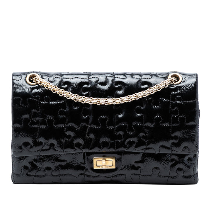 Chanel Reissue 2.55 Crackled Cuir verni Puzzle Double rabat 226