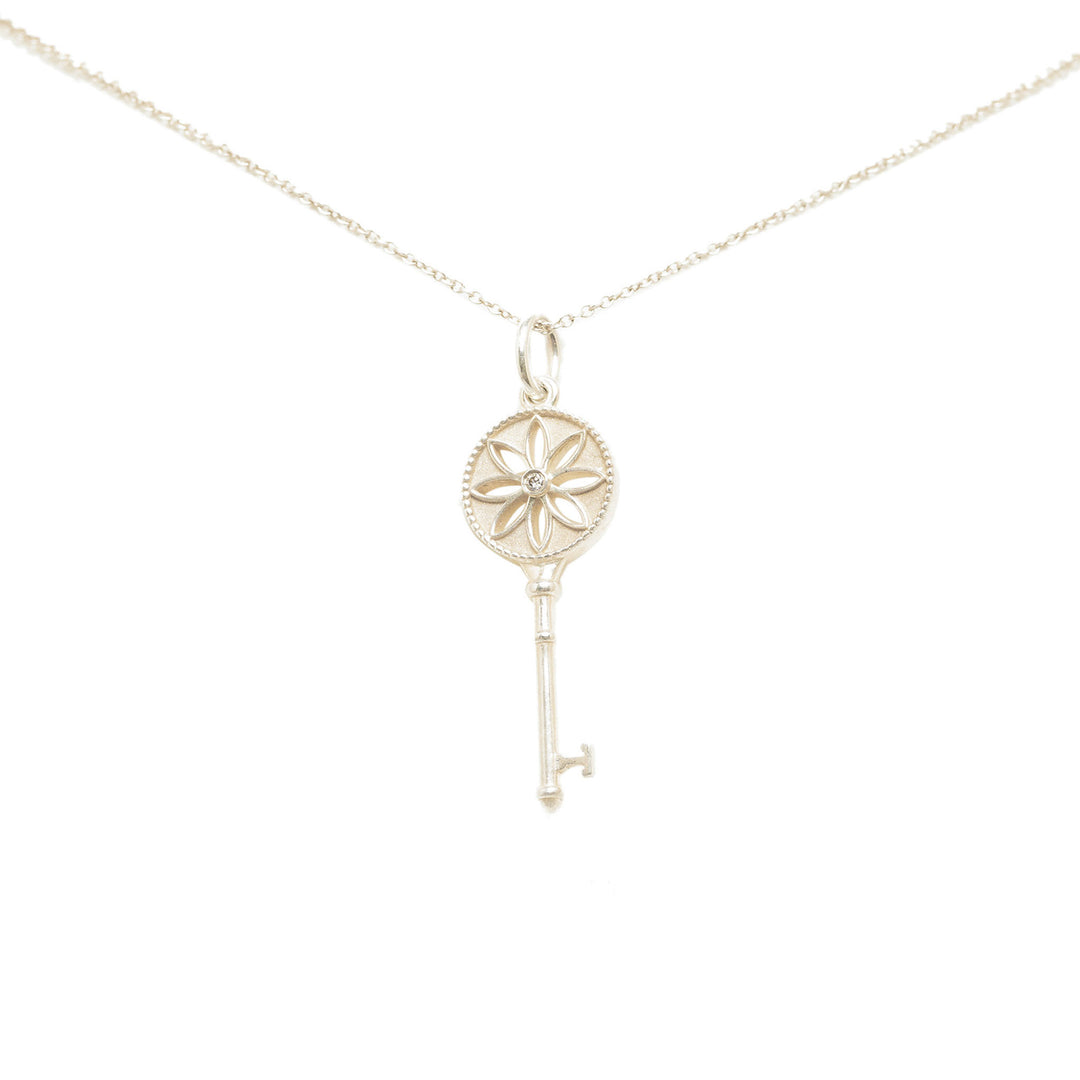 Diamond Daisy Key Necklace Silver - Gaby Paris