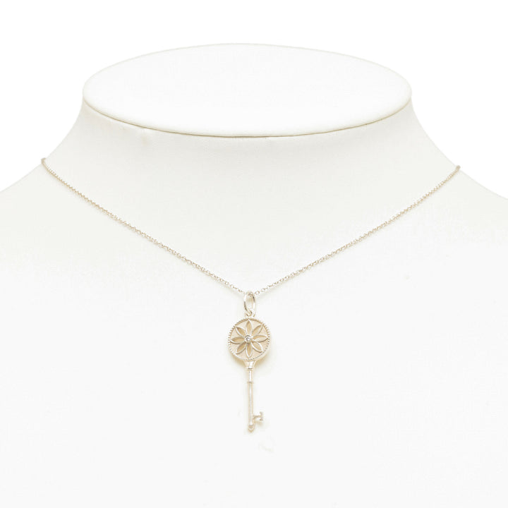 Diamond Daisy Key Necklace Silver - Gaby Paris