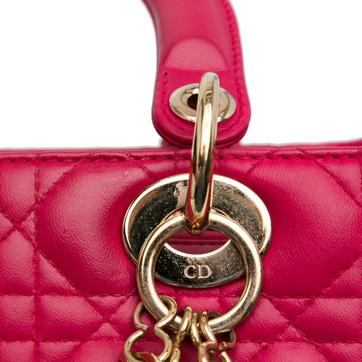 Medium Lambskin Cannage Lady Dior Pink - Gaby Paris