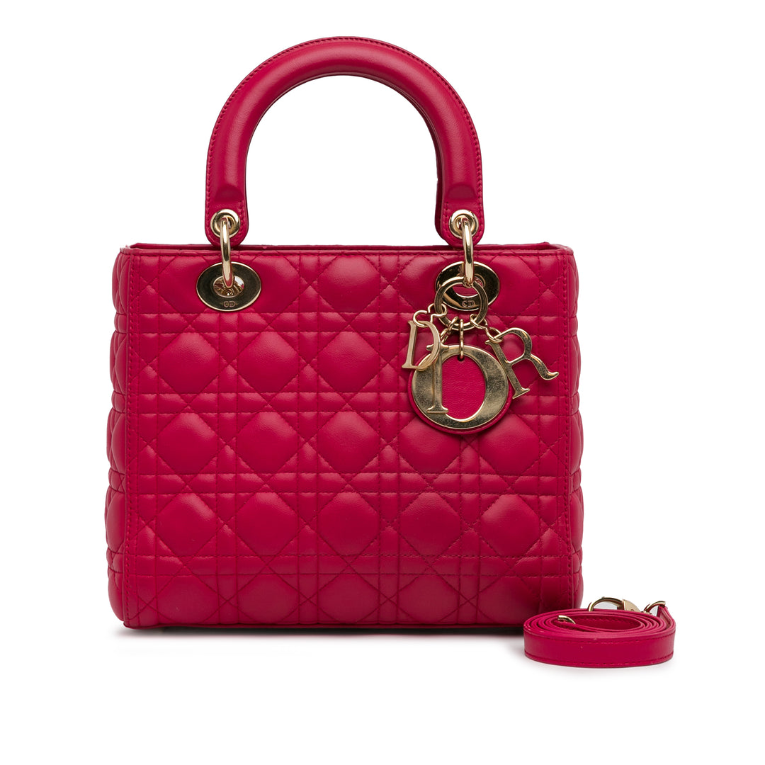 Medium Lambskin Cannage Lady Dior Pink - Gaby Paris