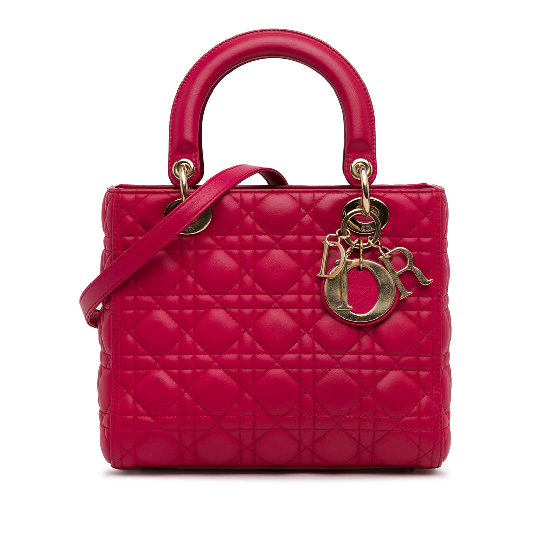 Medium Lambskin Cannage Lady Dior Pink - Gaby Paris