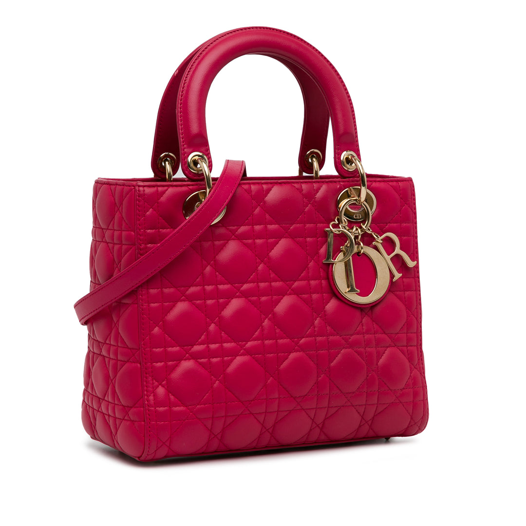 Medium Lambskin Cannage Lady Dior Pink - Gaby Paris