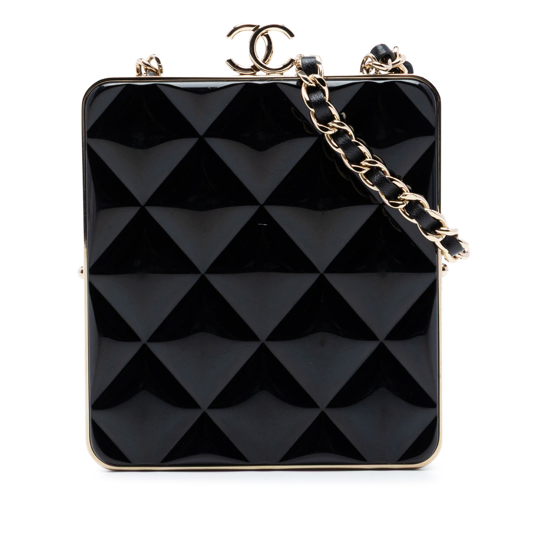 Chanel CC Matelassé Acrylic et Cuir d’agneau Evening Pochette avec chaîne