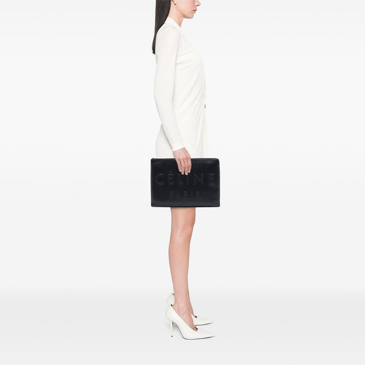 Celine embossé Logo Pochette Noir