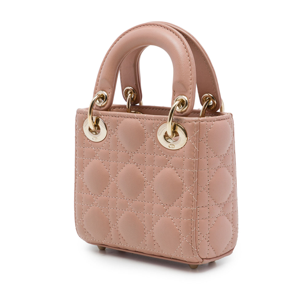 Dior Sac à main Lady Dior Cannage Micro Cuir d'agneau Marron – vue 2 – GABY PARIS