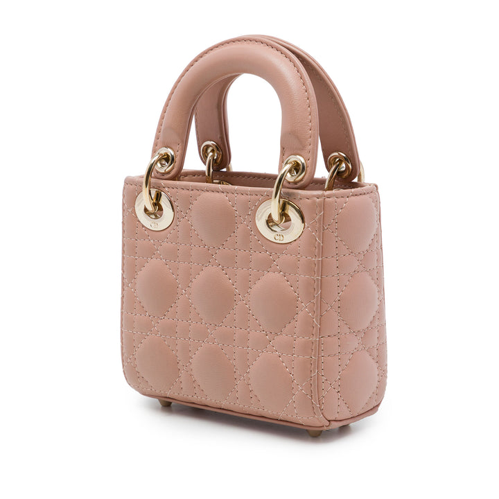 Dior Sac à main Lady Dior Cannage Micro Cuir d'agneau Marron – vue 2 – GABY PARIS