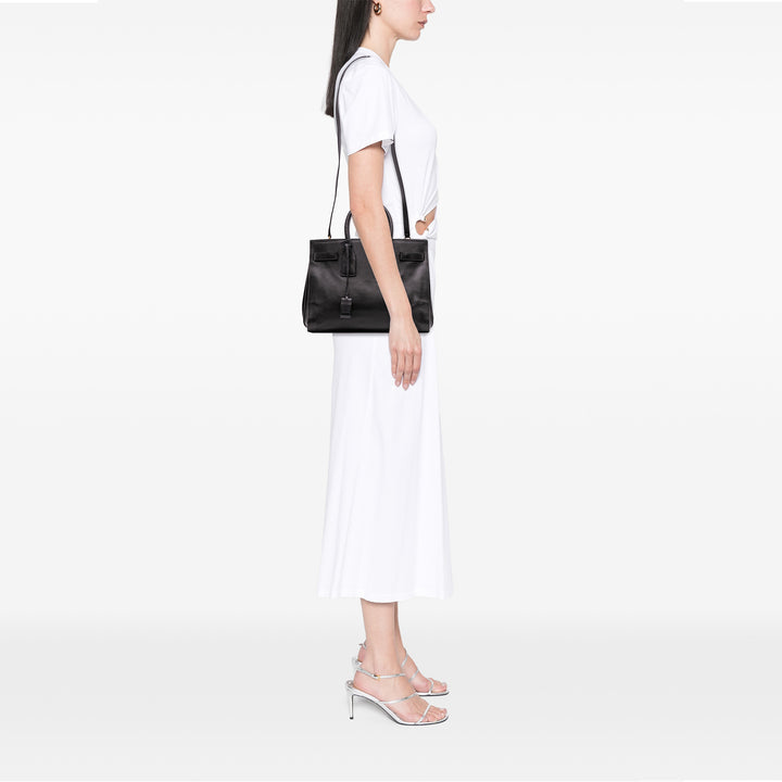 Small Leather Sac De Jour Satchel Black - Gaby Paris