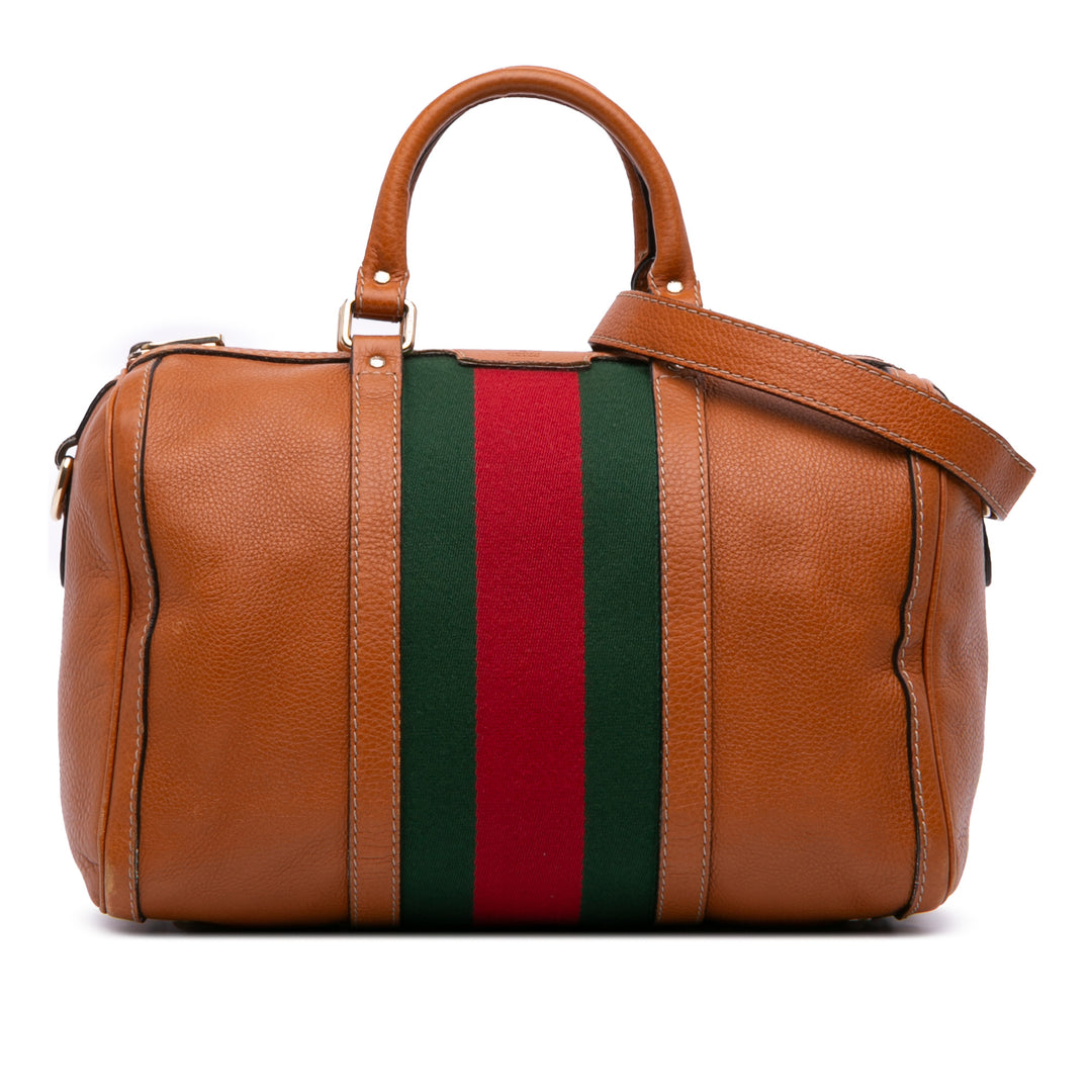 Medium Calfskin Web Joy Boston Bag Brown - Gaby Paris