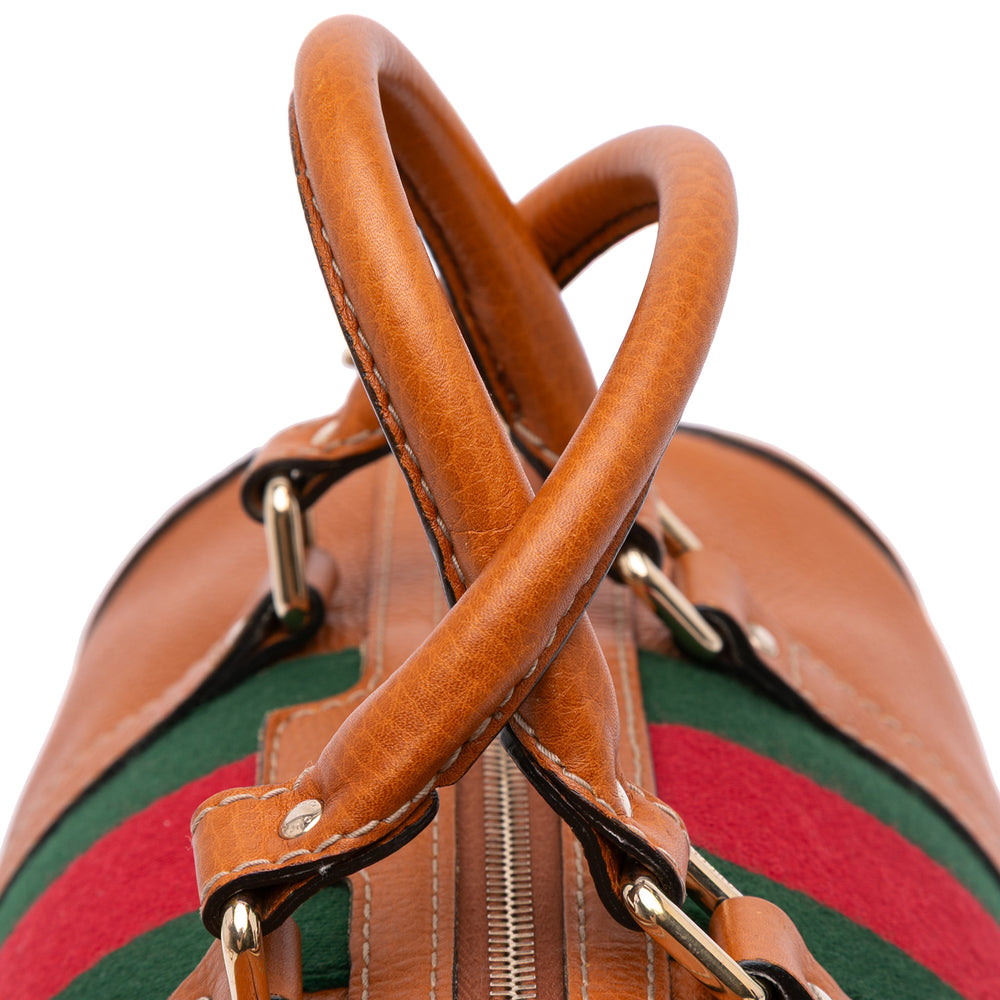 Medium Calfskin Web Joy Boston Bag Brown - Gaby Paris