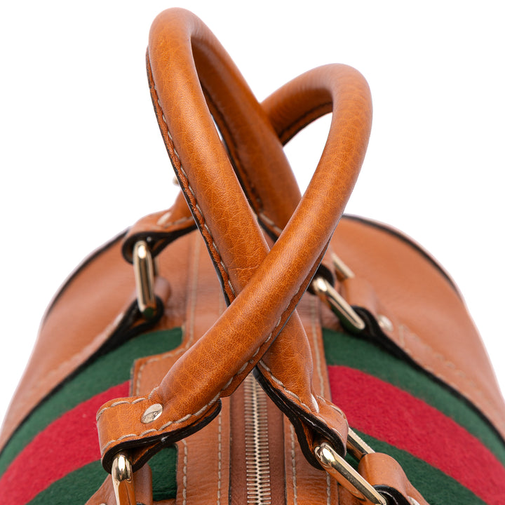 Medium Calfskin Web Joy Boston Bag Brown - Gaby Paris