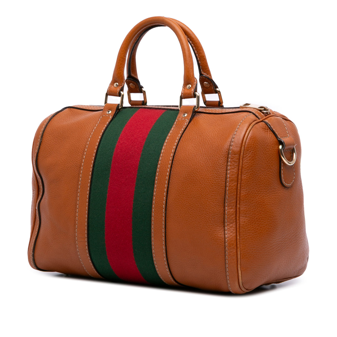 Medium Calfskin Web Joy Boston Bag Brown - Gaby Paris