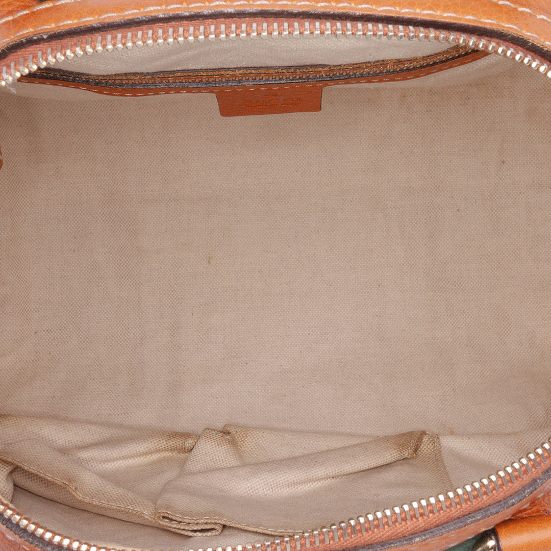 Medium Calfskin Web Joy Boston Bag Brown - Gaby Paris