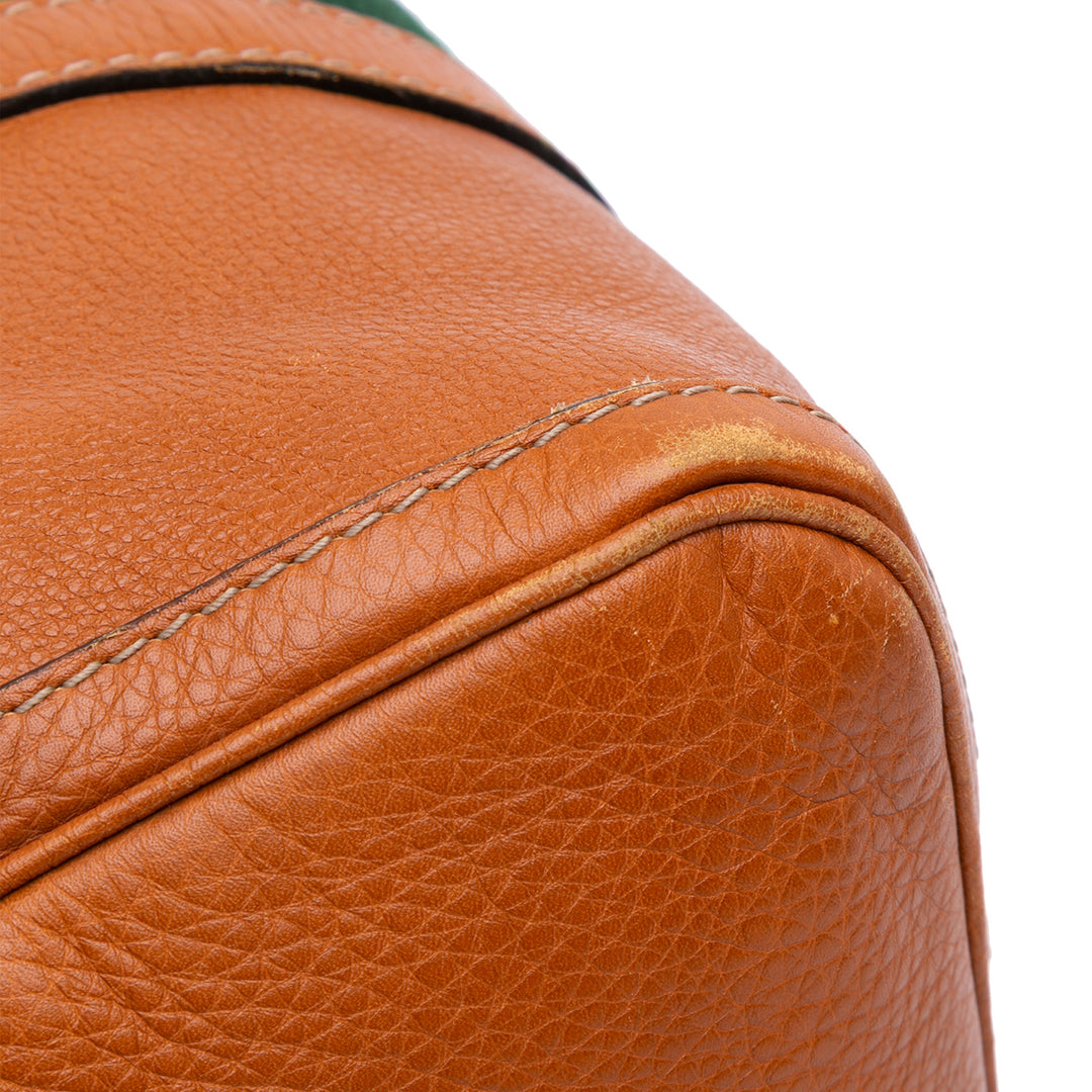 Medium Calfskin Web Joy Boston Bag Brown - Gaby Paris