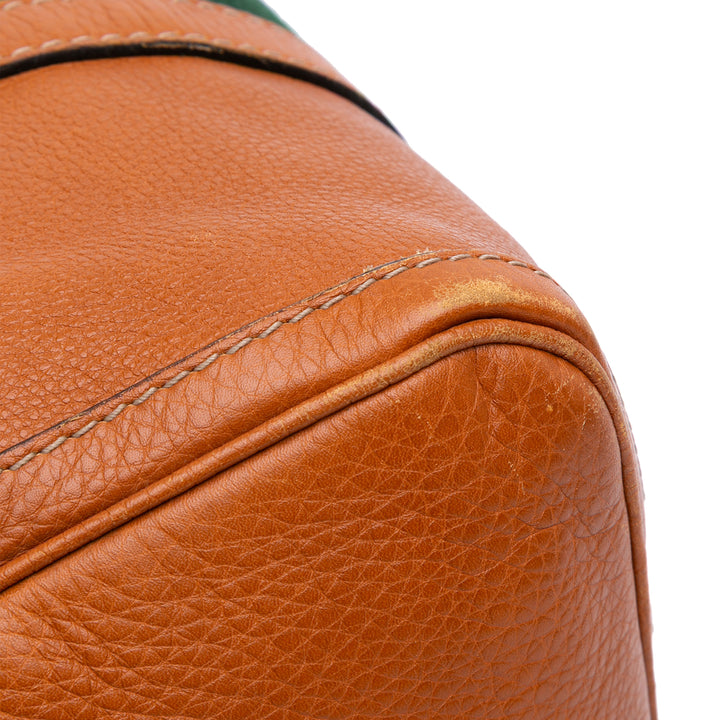 Medium Calfskin Web Joy Boston Bag Brown - Gaby Paris