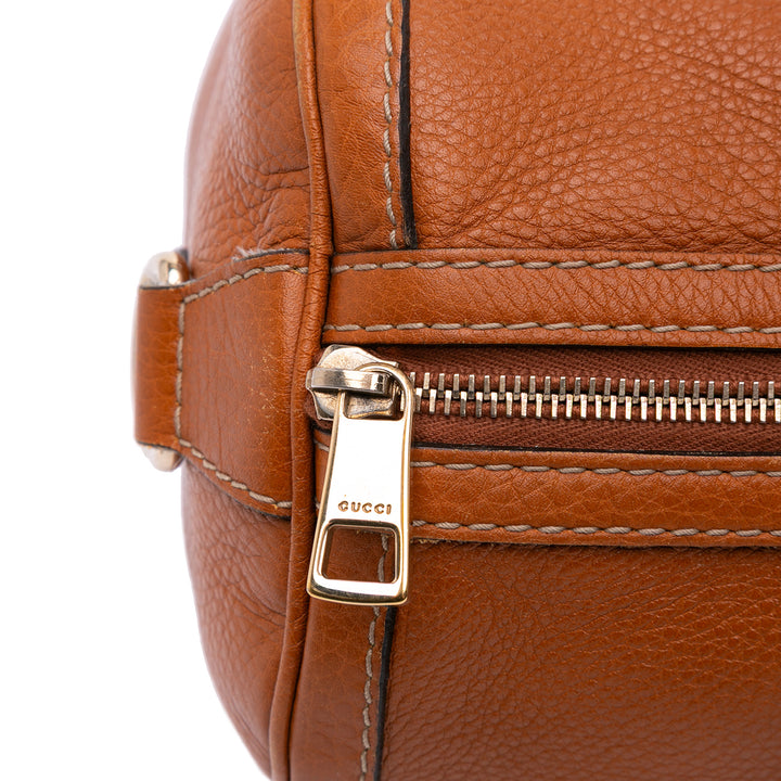 Medium Calfskin Web Joy Boston Bag Brown - Gaby Paris