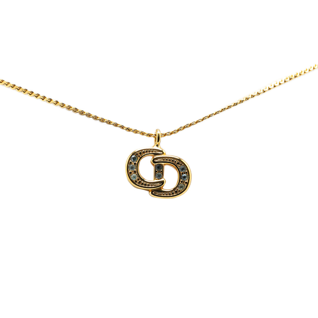 Gold Plated Logo Rhinestone Pendant Necklace Gold - Gaby Paris