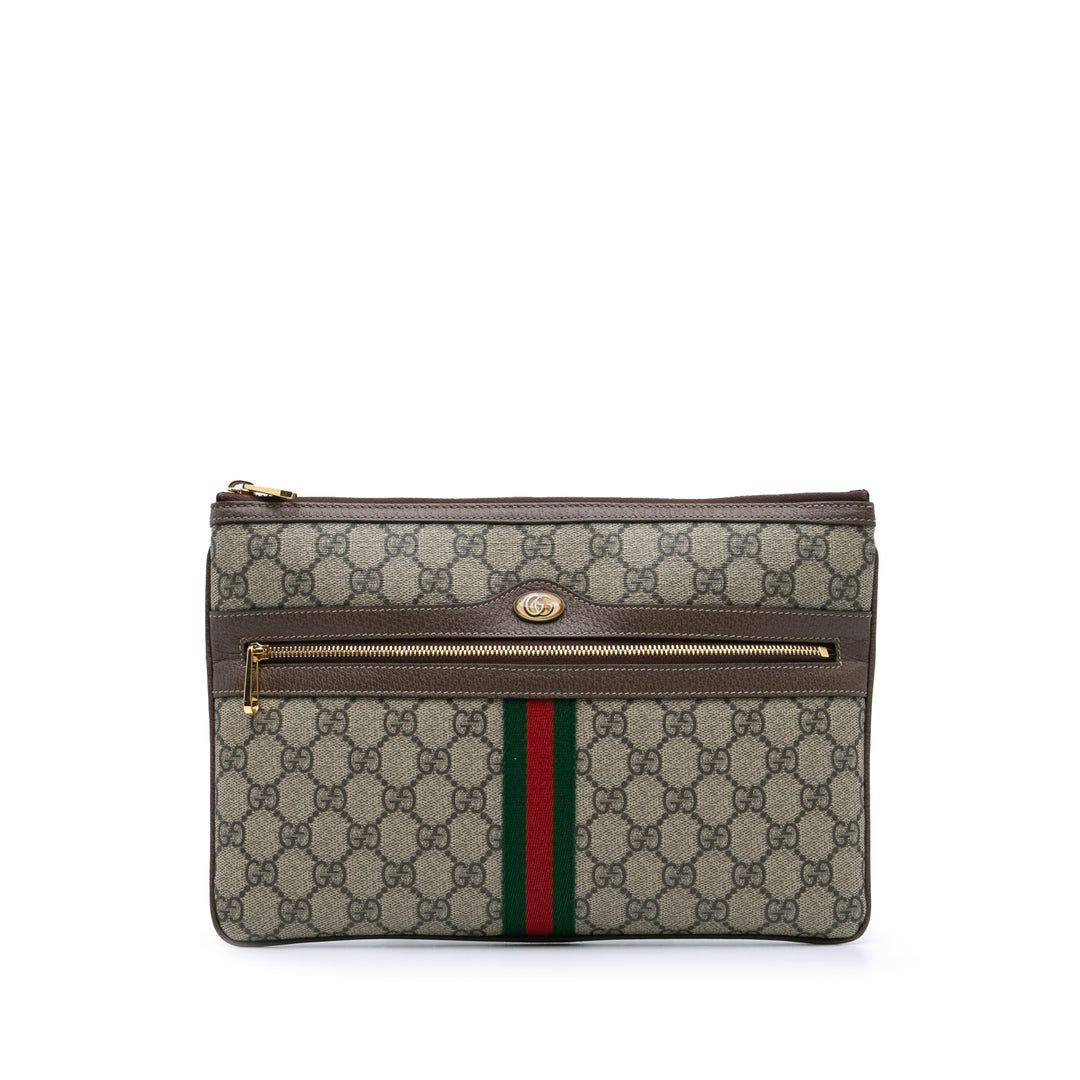 Large GG Supreme Ophidia Web Clutch Brown - Gaby Paris