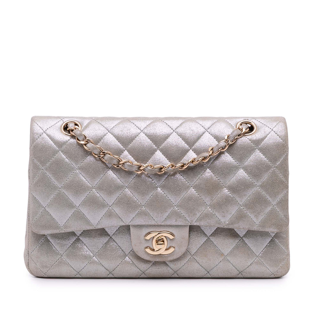 Medium Classic Iridescent Lambskin Double Flap Brown - Gaby Paris
