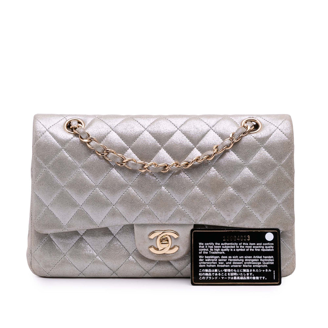 Medium Classic Iridescent Lambskin Double Flap Brown - Gaby Paris