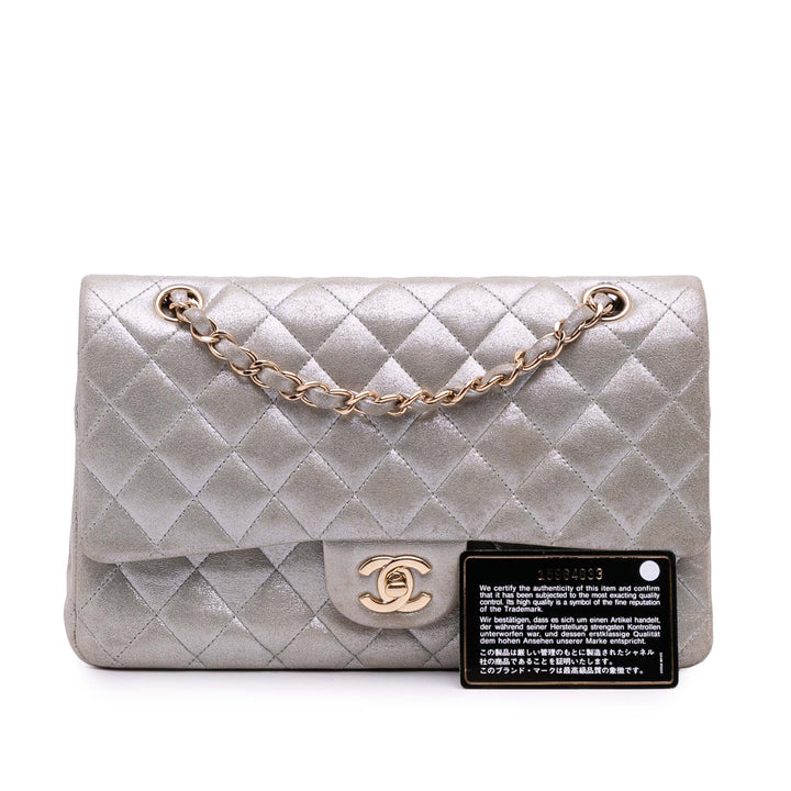 Medium Classic Iridescent Lambskin Double Flap Brown - Gaby Paris