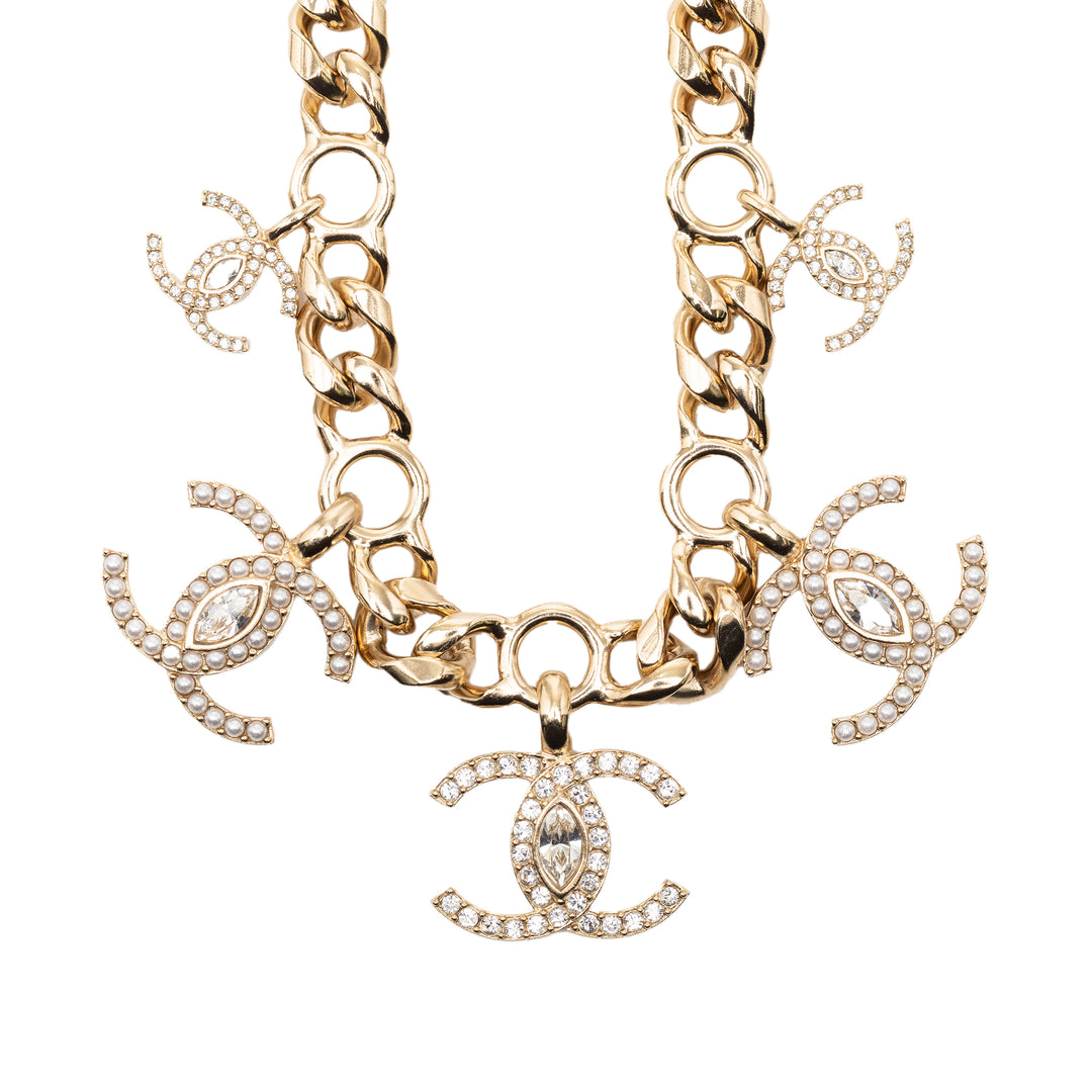 Chanel CC plaqué Perles fantaisie Cristal Choker Collier
