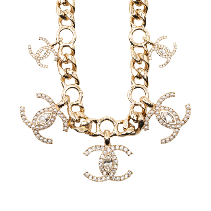 Chanel CC plaqué Perles fantaisie Cristal Choker Collier
