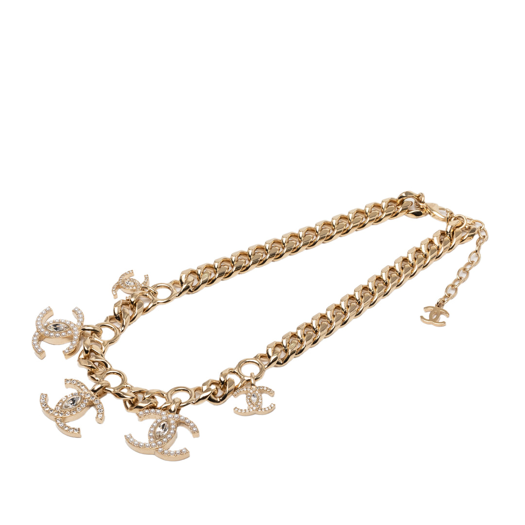 Chanel CC plaqué Perles fantaisie Cristal Choker Collier
