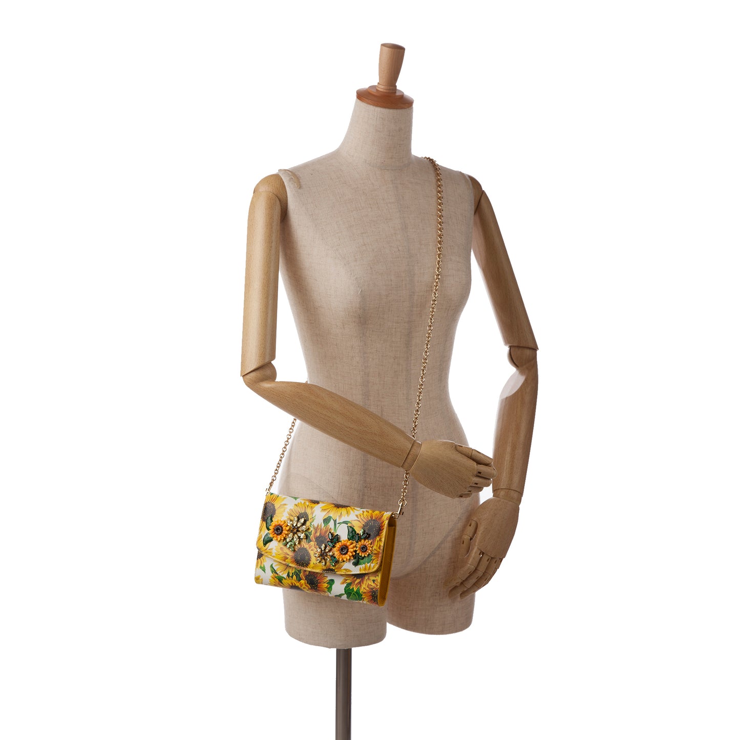 Sunflower Printed Leather Wallet on Chain Yellow - Gaby Paris