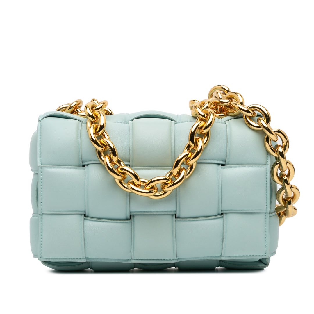 Nappa Intrecciato Padded Chain Cassette Satchel Blue - Gaby Paris