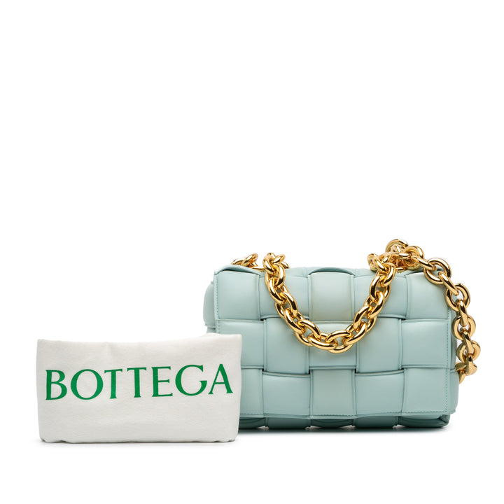 Nappa Intrecciato Padded Chain Cassette Satchel Blue - Gaby Paris
