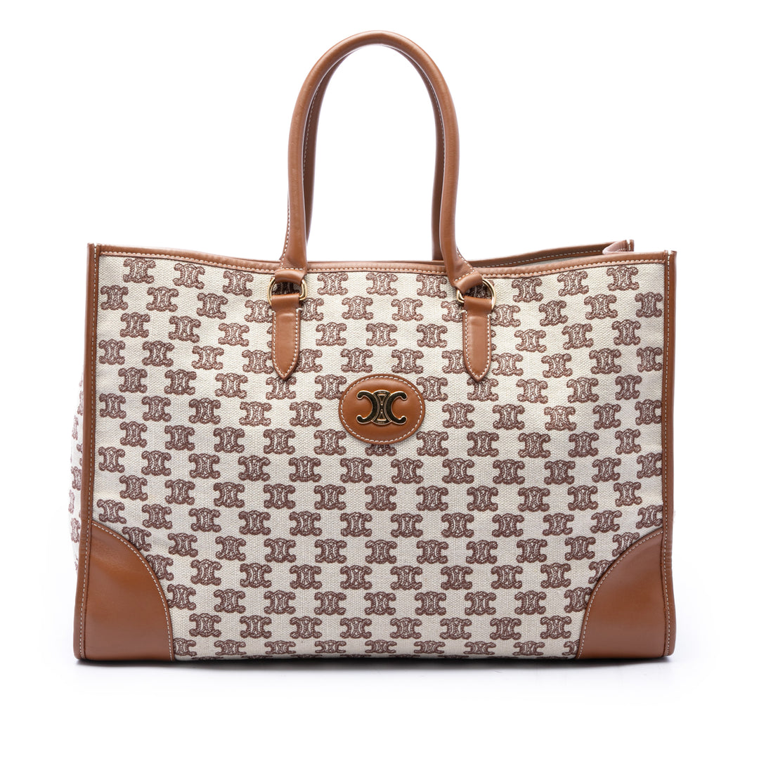 Celine Cabas Triomphe brodé Horizontal Beige – vue principale – GABY PARIS