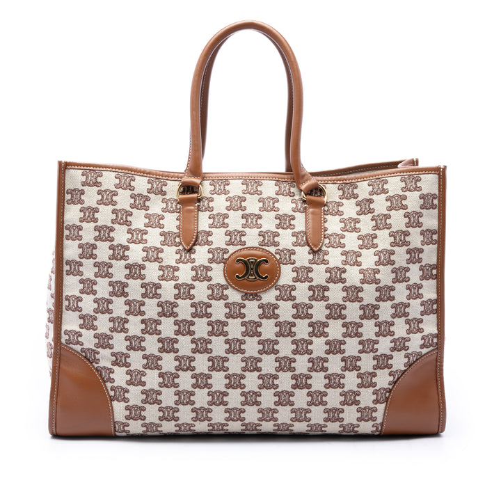 Celine Cabas Triomphe brodé Horizontal Beige – vue principale – GABY PARIS