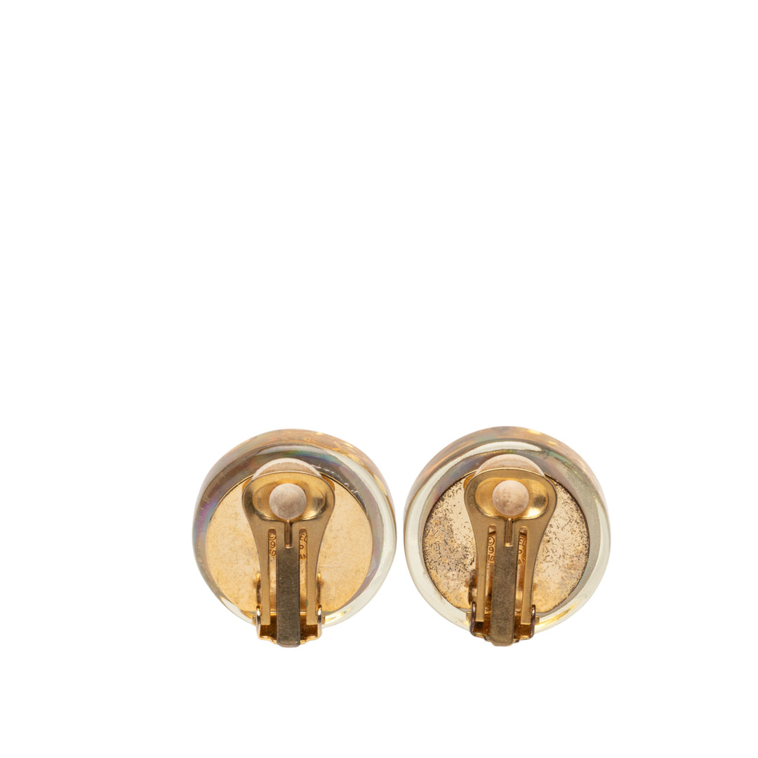 Chanel CC plaqué Resin Camellia Button Clip On Boucles d’oreilles