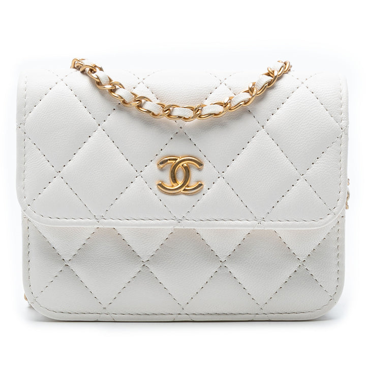 Chanel Mini CC Matelassé Cuir d’agneau Perle Crush Pochette avec chaîne