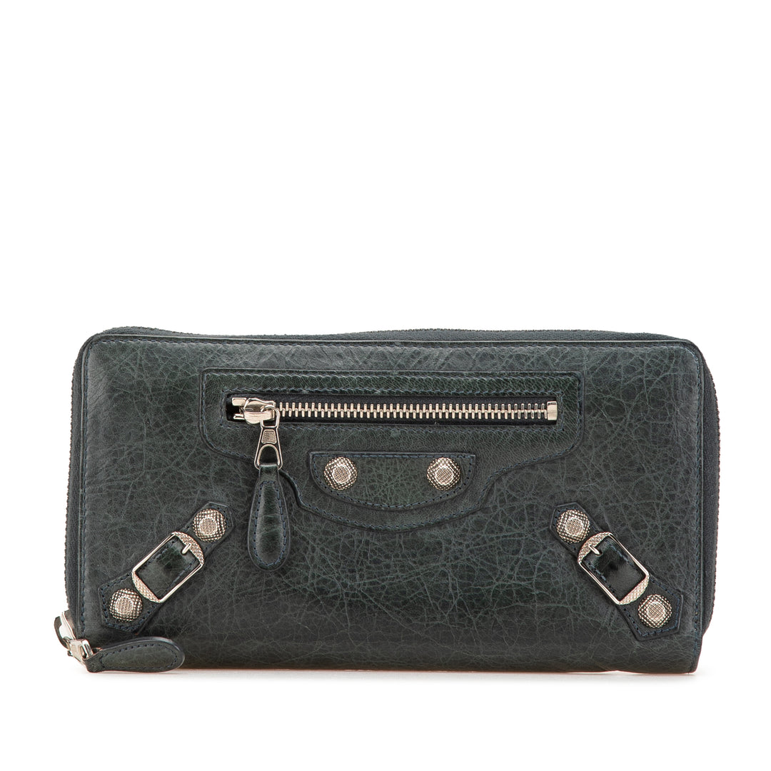 Lambskin Giant 12 Continental Zip Around Wallet Green - Gaby Paris