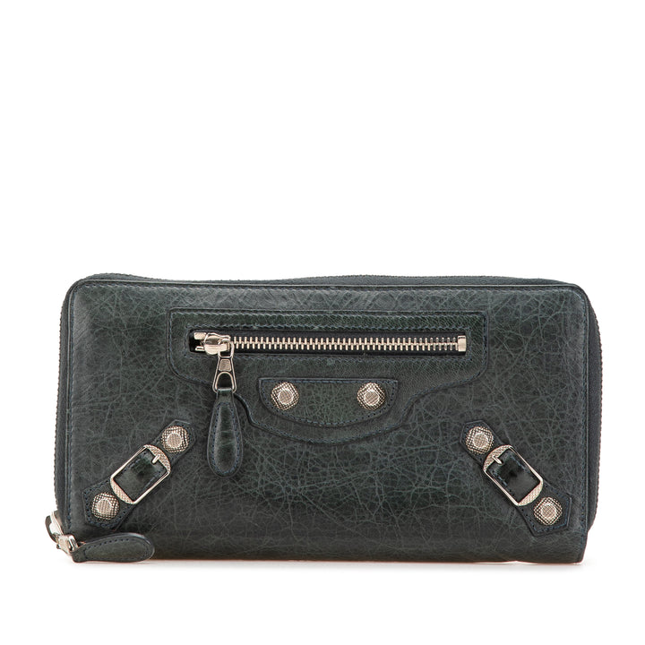 Lambskin Giant 12 Continental Zip Around Wallet Green - Gaby Paris