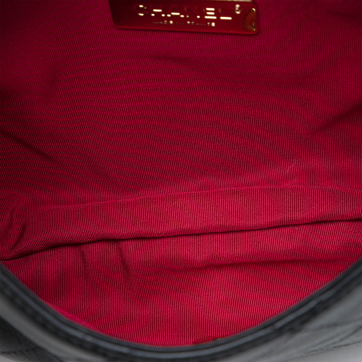 CC Matelassé Sac rond à chaîne Saddle à rabat Cuir de veau Noir