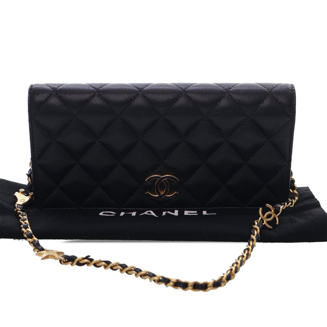 Chanel Matelassé Caviar Glitter CC Roller Skate Pochette avec chaîne