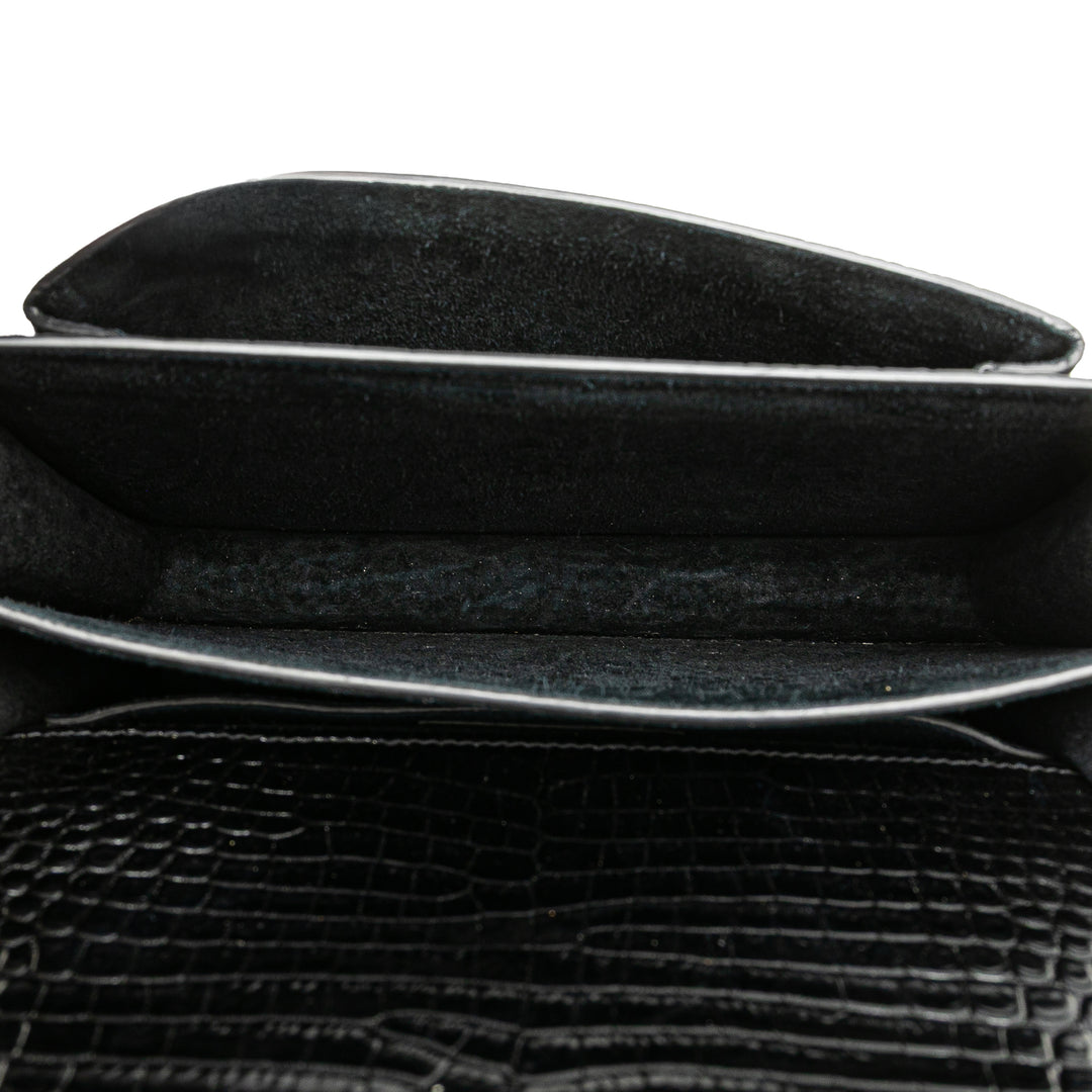 Medium Croc Embossed Leather Sunset Crossbody Black - Gaby Paris