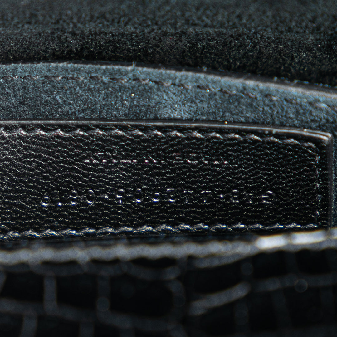 Medium Croc Embossed Leather Sunset Crossbody Black - Gaby Paris
