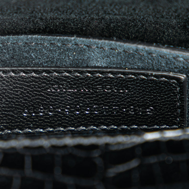 Medium Croc Embossed Leather Sunset Crossbody Black - Gaby Paris