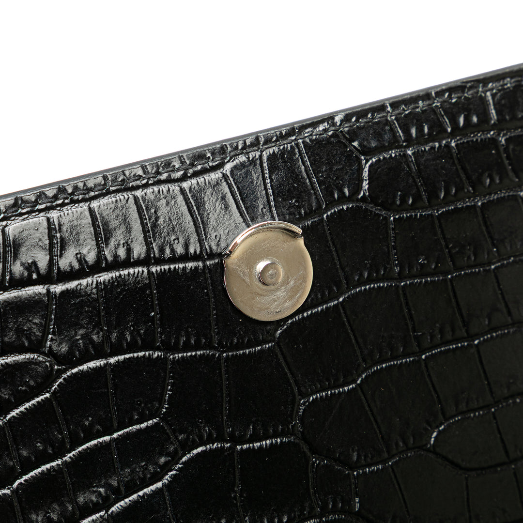 Medium Croc Embossed Leather Sunset Crossbody Black - Gaby Paris