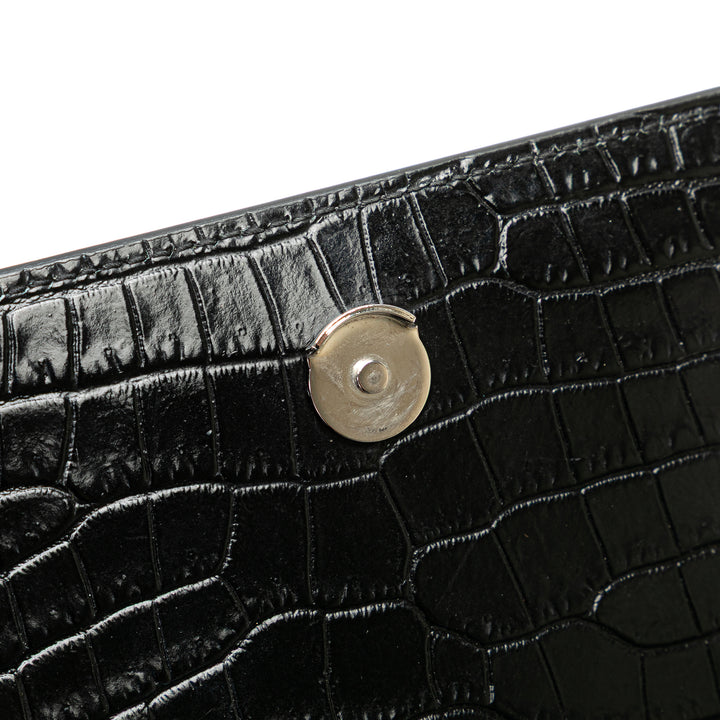 Medium Croc Embossed Leather Sunset Crossbody Black - Gaby Paris