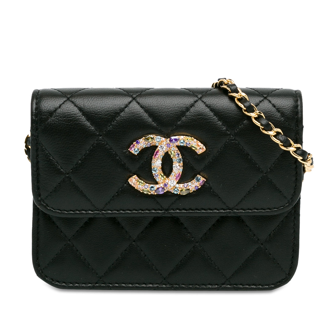 Chanel Cuir d’agneau Zirconium Pochette With Chain Noir – GABY PARIS Authentique