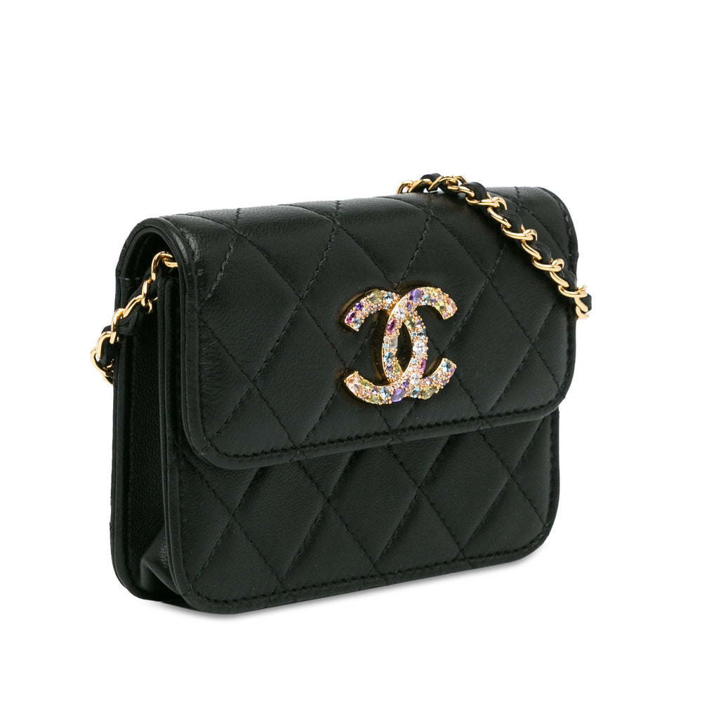 Chanel Cuir d’agneau Zirconium Pochette With Chain Noir – GABY PARIS Authentique