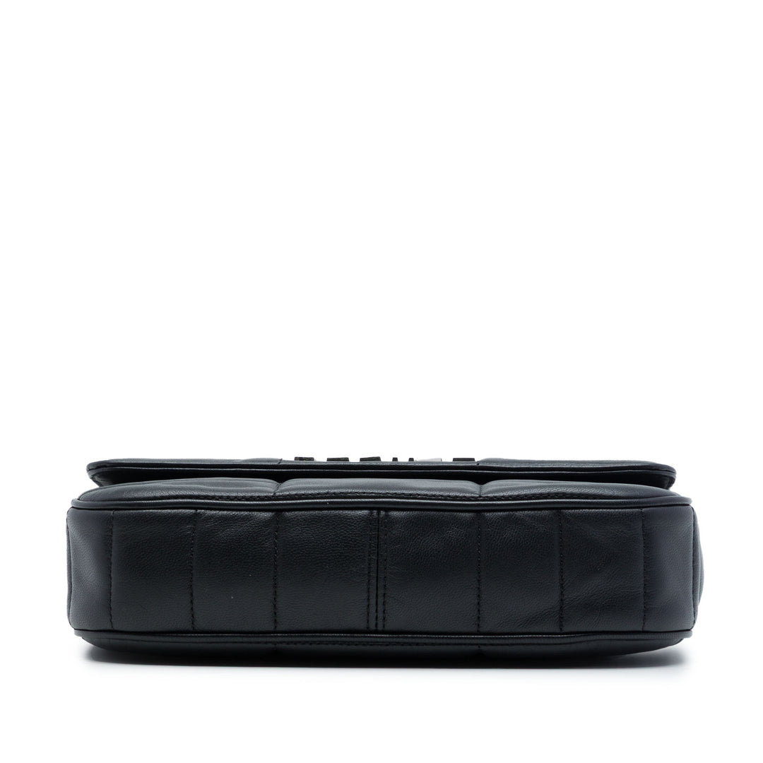 Celine Matelasse Monochrome Chaîne Sac Cuir de chèvre Noir