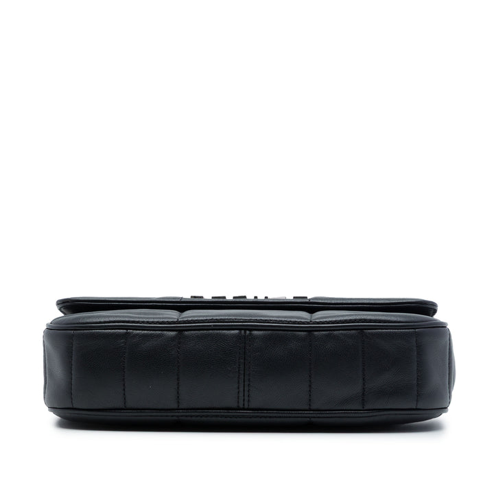 Celine Matelasse Monochrome Chaîne Sac Cuir de chèvre Noir