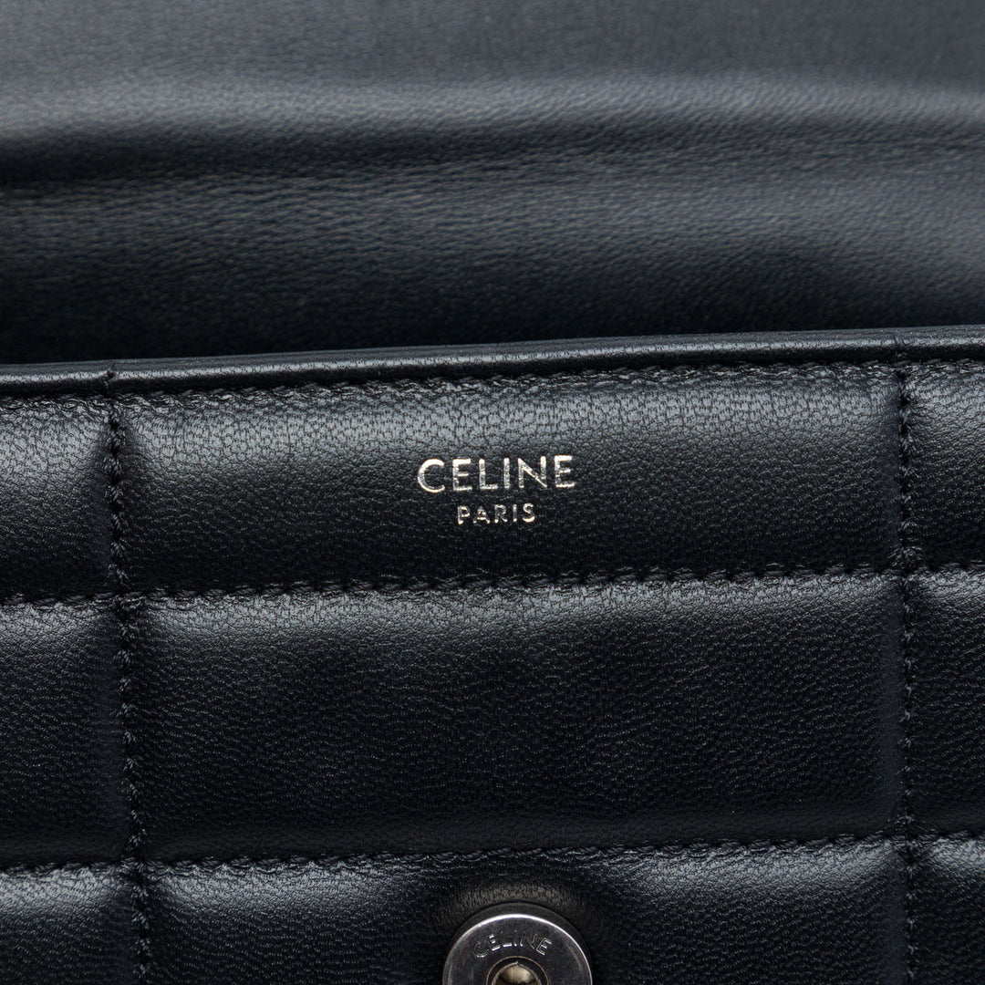 Celine Matelasse Monochrome Chaîne Sac Cuir de chèvre Noir