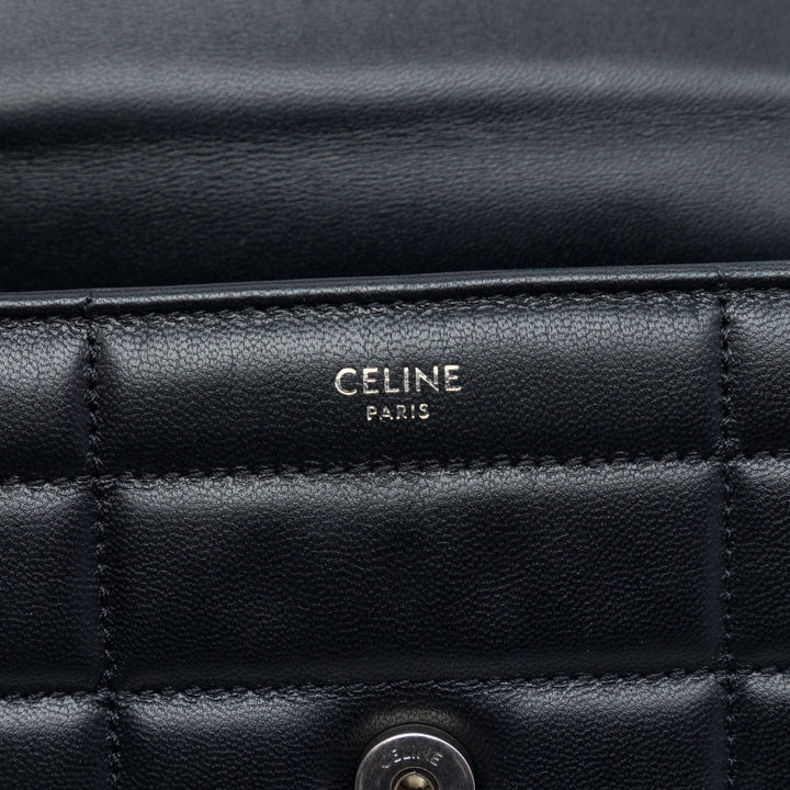 Celine Matelasse Monochrome Chaîne Sac Cuir de chèvre Noir